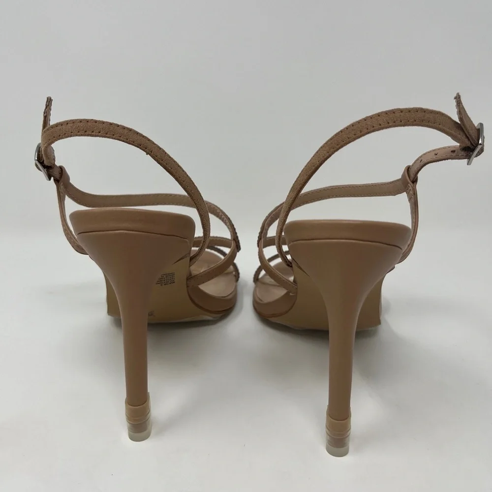 NWOT. BCBG Tan Rainbow Strap Heel Sandals Size 8